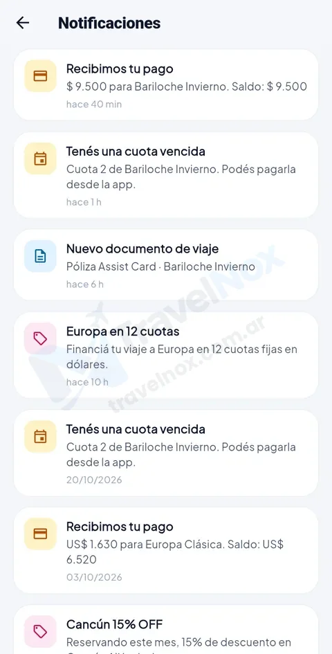 Avisos de la agencia en la app del pasajero