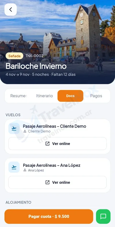 Vouchers y pasajes, ordenados por servicio