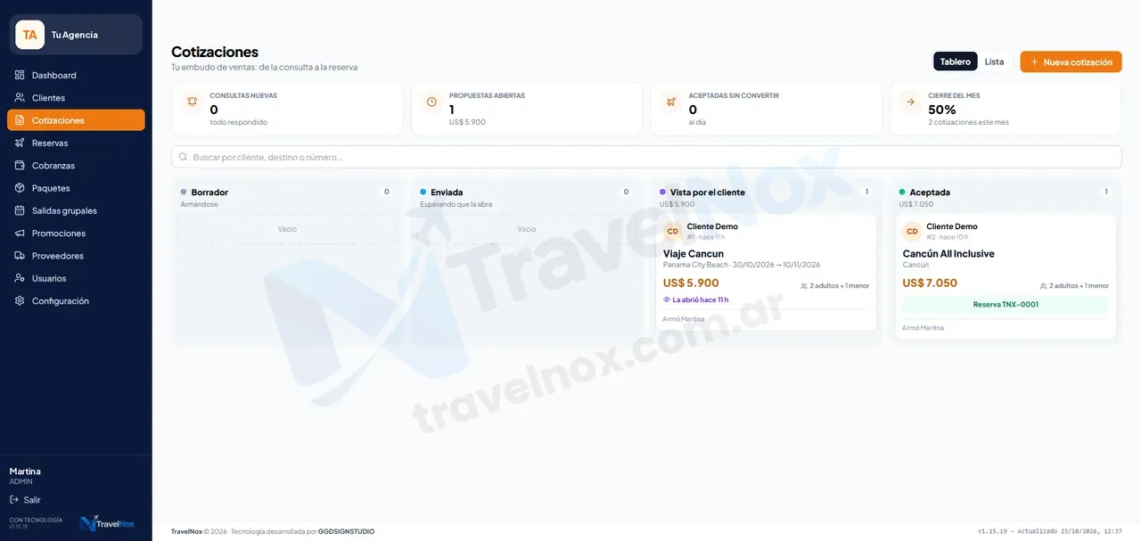 Cotizaciones: Tu embudo de ventas: sabés quién abrió la propuesta y cuándo.